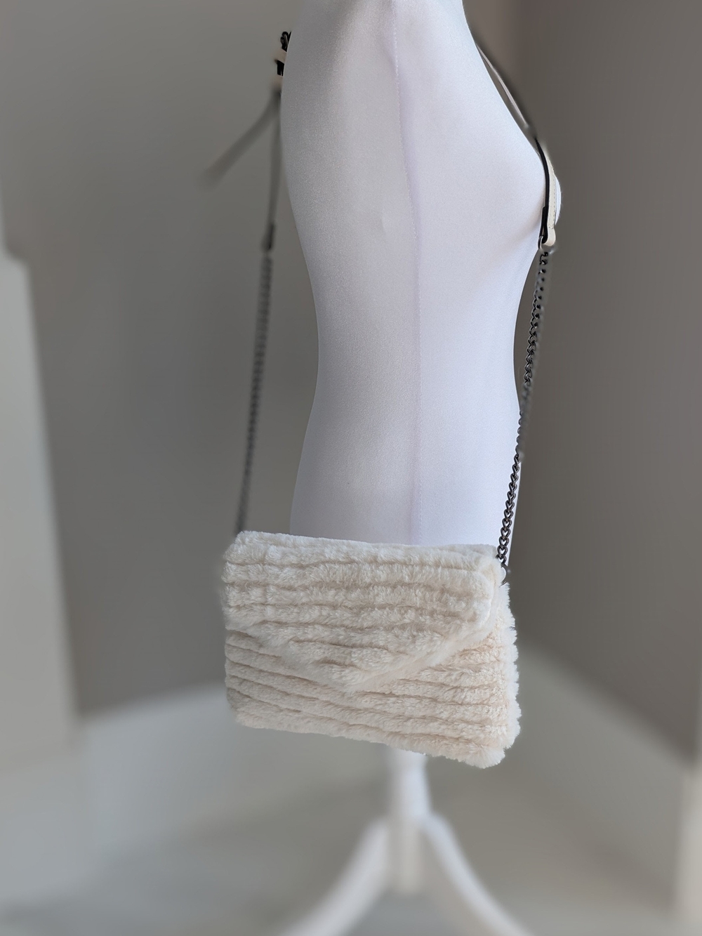 Faux Fur Crossbody Bag in Cream